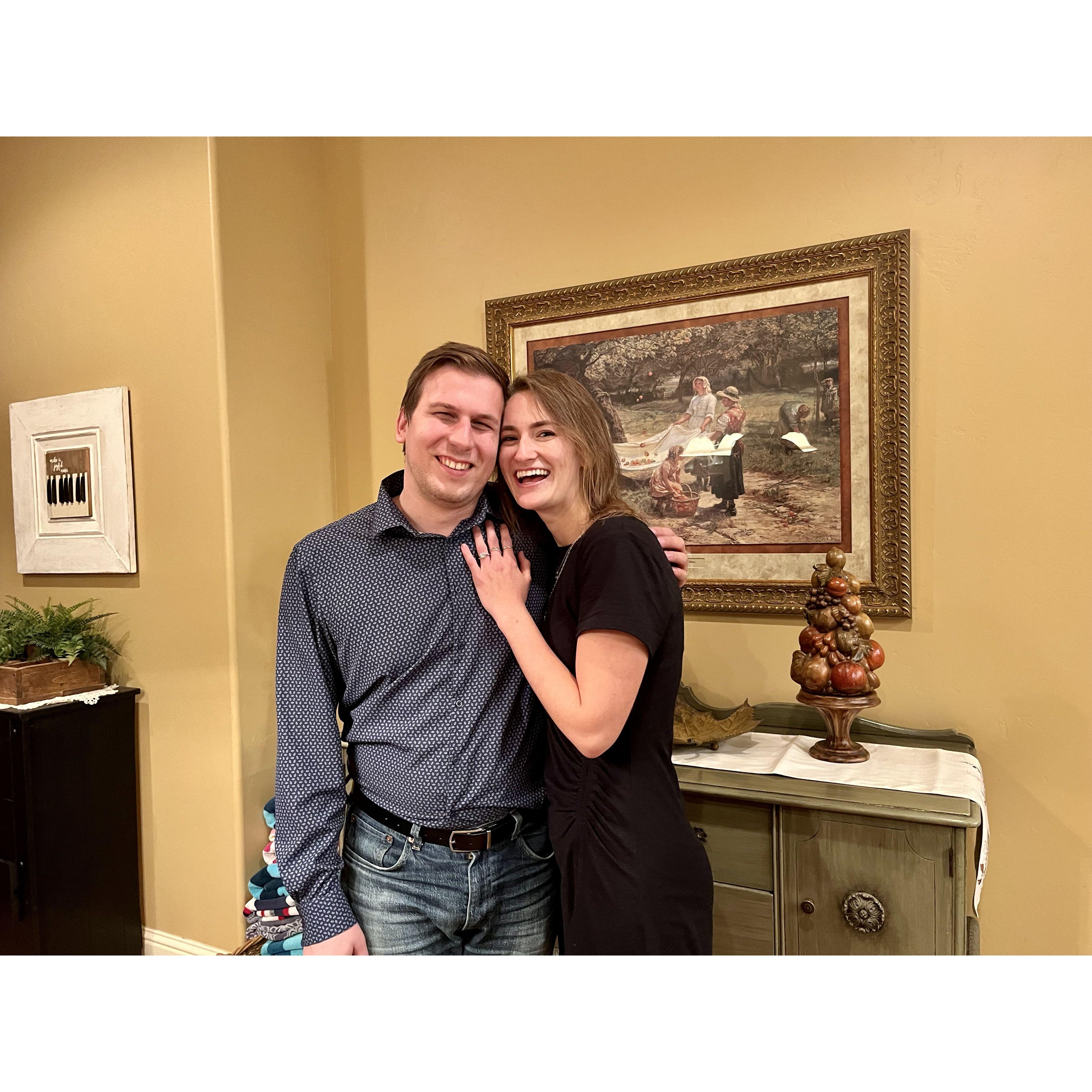 Were they smiling over the engagement or the Di Cicco's waiting for them when they arrived?
