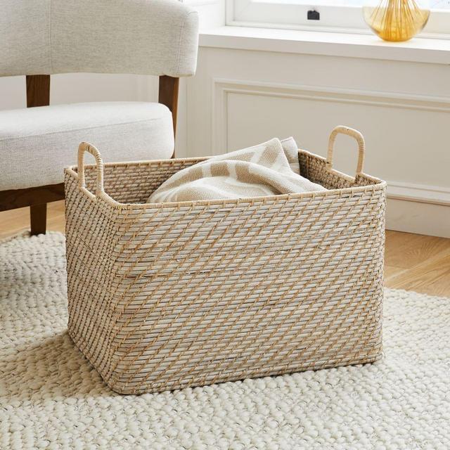 Modern Weave, Handle Baskets, Whitewash, Oversized, 18.5"W x 22.5"D x 18"H