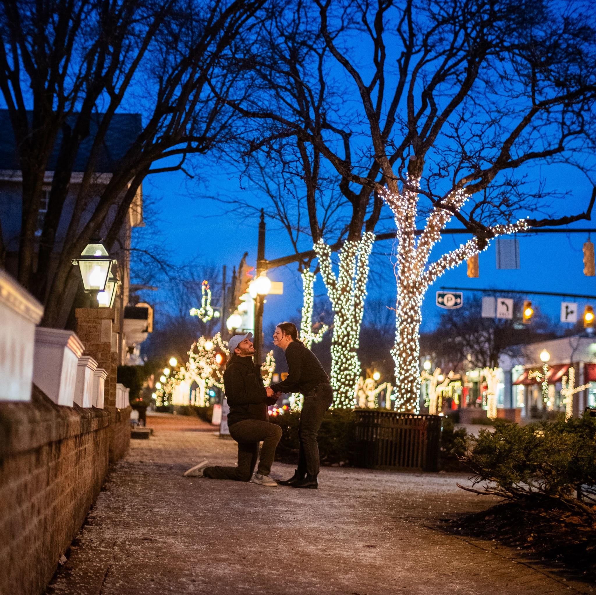 Our whirlwind romance landed us here: with Alex proposing in front of the place where we first met.