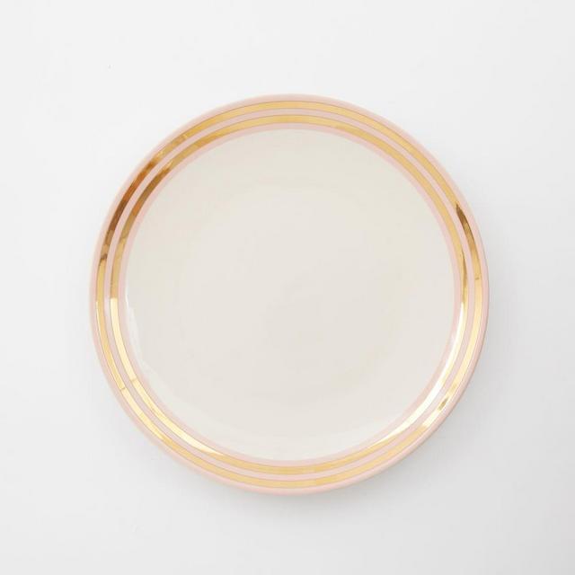 Fishs Eddy Gilded Side Plate, Thick Striped Band, Pink, Set of 4