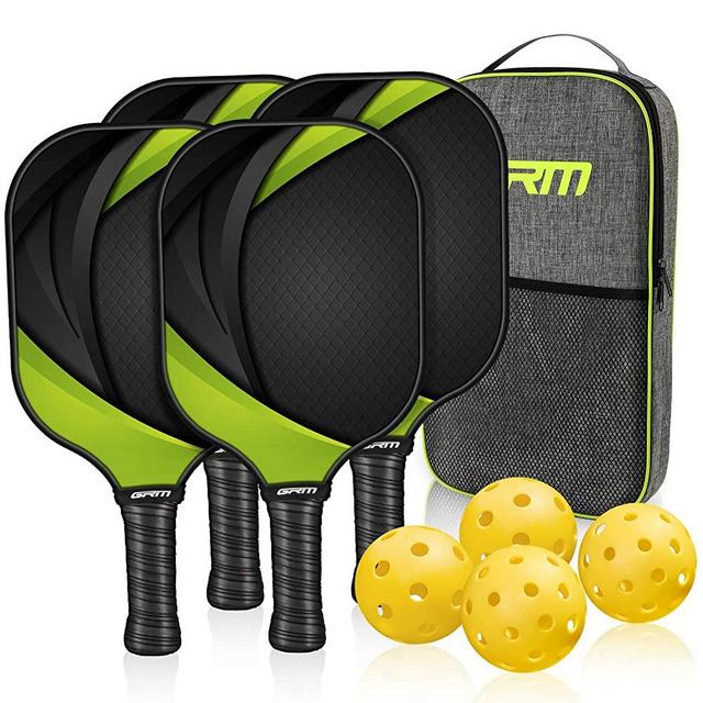 GRM Pickleball Paddles Set of 4, Graphite Pickleball Set Lightweight Pickleball Racket, 4 Pickleball Paddles and 4 Balls Including Portable Carry Bag