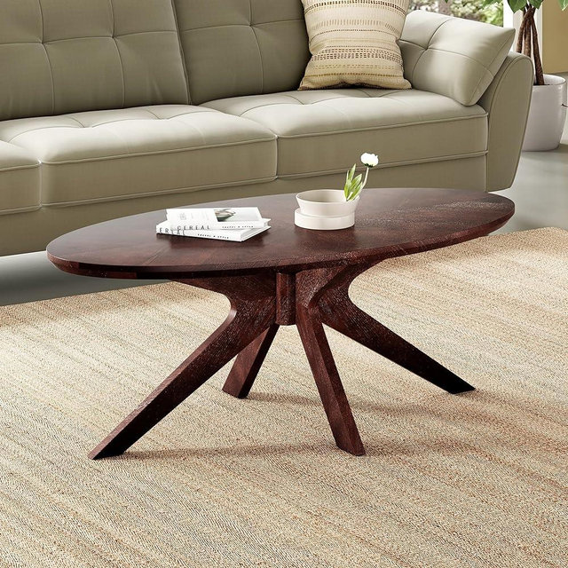 Farini Office Coffee Table, 47" Wood Coffee Tabletop with Wood Frame,Oval Coffee Table for Living Room,Bedroom,47 Inch,Walnut Tabletop and Frame