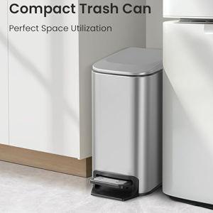 Cesun Small Bathroom Trash Can with Lid Soft Close, Step Pedal, 6 Liter / 1.6 Gallon Stainless Steel Mini Garbage Can for Office, Outdoor Trash Bin with Removable Inner Bucket (Silver)