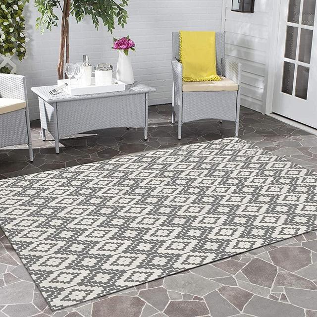 Uphome Indoor Outdoor Rug 5' x 8' Gray Farmhouse Patio Rug Hand Woven Moroccan Cotton Area Rug Modern Boho Geometric Machine Washable Carpet for Entryway Bedroom Living Room