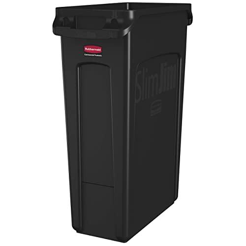 Rubbermaid Commercial Products Slim Jim Plastic Rectangular Trash/Garbage Can With Venting Channels, 23 Gallon, Black (FG354060BLA)