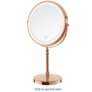 Rose Gold | Lighted Makeup Mirror, 3000 mAh Rechargeable Double Sided Magnifying Vanity Mirror with 3 Colors, 1x/10x, 360° Rotation , Brightness Adjustable Magnification Cosmetic Light up Mirror, Women Gift