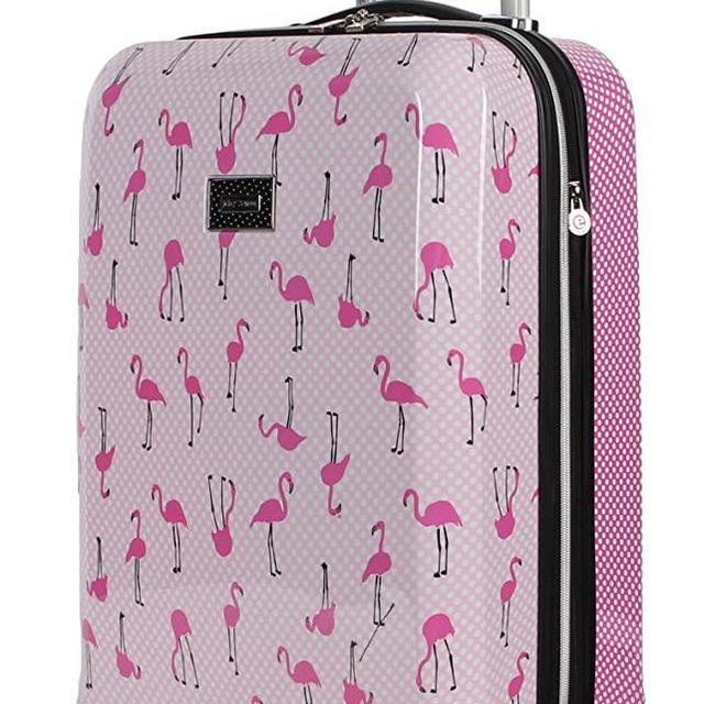 Betsey Johnson Designer 20 Inch Carry On - Expandable (ABS + PC) Hardside Luggage - Lightweight Durable Suitcase With 8-Rolling Spinner Wheels for Women (Flamingo Strut)