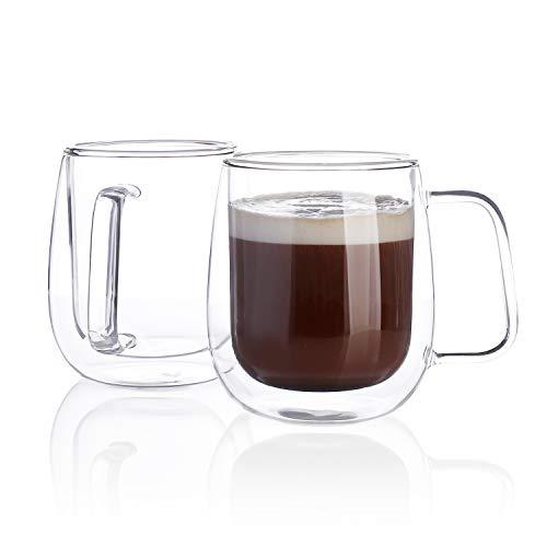 Sweese 4619 Glass Coffee Cups Double Wall Glass Set of 2 Insulated Latte Mugs,12 oz