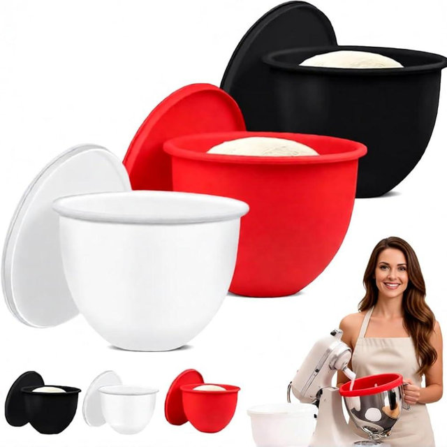 Silicone Bowl Inserts for Kitchen Aid 5Qt Tilt-Head Mixers - 3 Set,Mixing Bowl Insert with Lids Compatible Reusable Liners for Baking/Cooking, No Replacement Bowls Needed