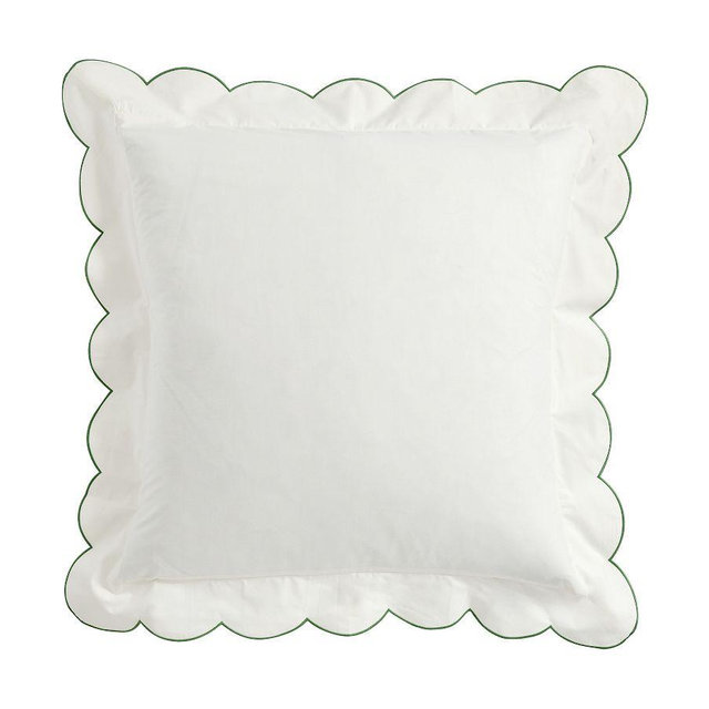 Scalloped Embroidered Sham, White/Green, Euro