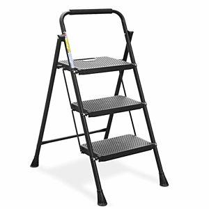 HBTower Step Ladder, Folding Step Stool with Wide Anti-Slip Pedal, Sturdy Steel Ladder, Convenient Handrail, Lightweight, Portable Steel Step Stool