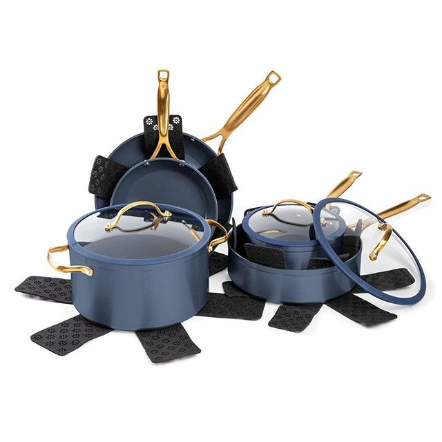 Thyme & Table 12-Piece Nonstick Ceramic Cookware Set, Blue/Ideal for cooking exquisite dishes/Mom needs it/Ideal product for Chef/This product should not be missing in your home.