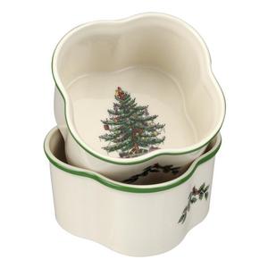 Spode Christmas Tree 3.5 Inch Square Scalloped Ramekins Set of 2