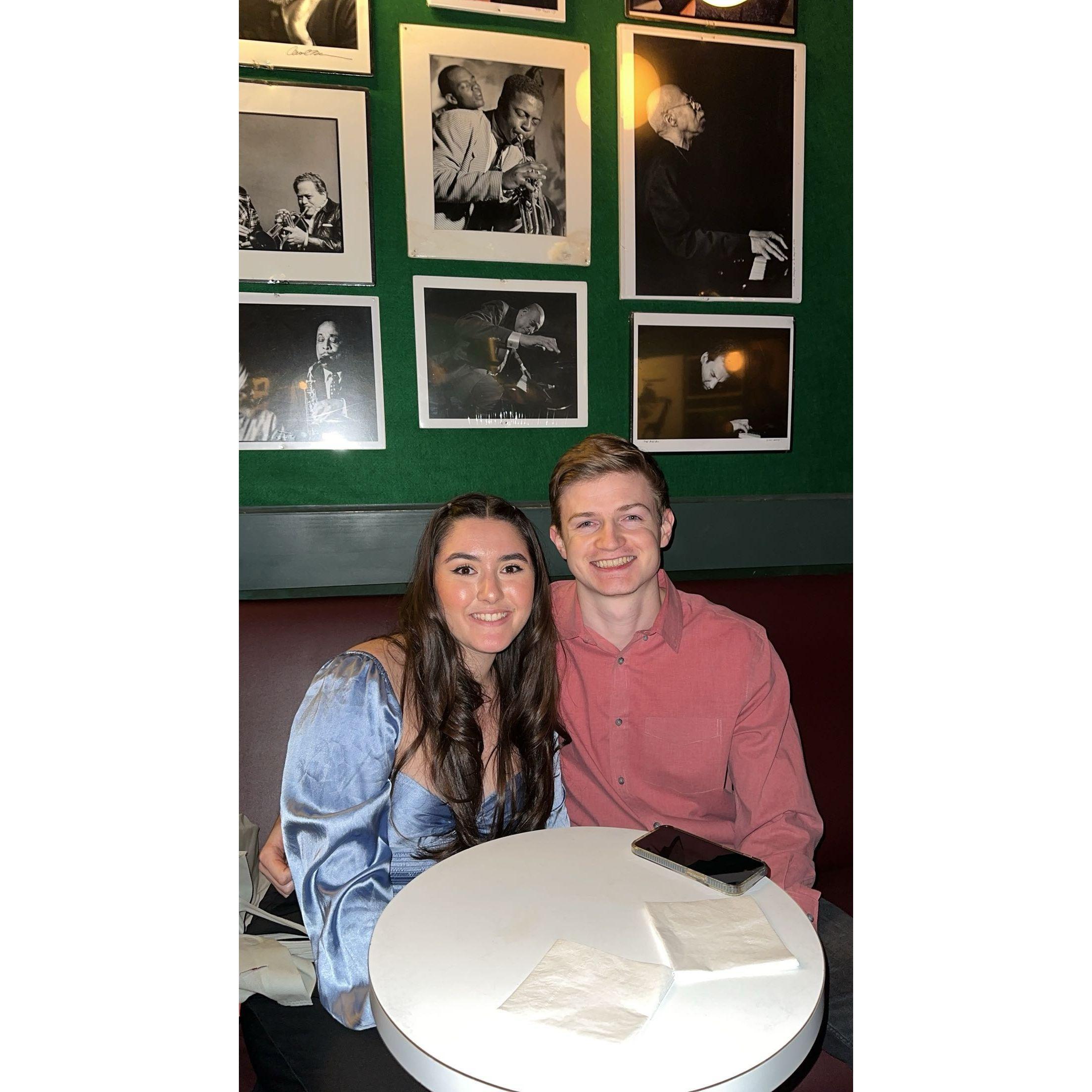 At the Village Vanguard in NYC! This is one of our favorite hobbies- Jazz clubs and cocktails