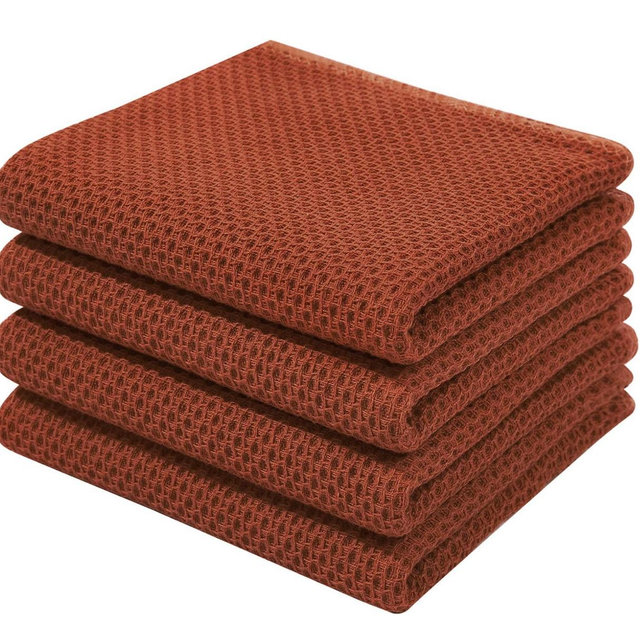 Homaxy 100% Cotton Waffle Weave Kitchen Dish Towels, Ultra Soft Absorbent Quick Drying Cleaning Towel, 13 x 28 Inches, 4-Pack, Rust