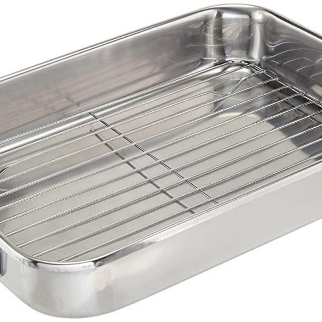 ExcelSteel Multiuse with Rack and Foldable Handles for Easy Storage Stainless Steel Roasting Pan, 14"