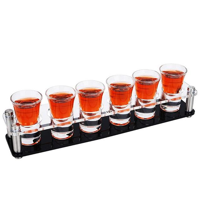 D&Z Shot Glass Holder with 6 Heavy-Base Shot Glasses, 0.85 oz Shooter for Vodka
