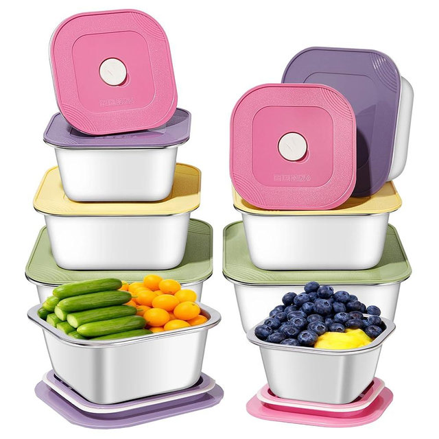 8-Piece Stainless Steel Food Storage Containers Set with 4 Colorful Lids – Airtight & Leakproof for Meal Prep, Lunch, Leftovers – BPA-Free, Dishwasher Safe – Durable Kitchen & Office Organizers