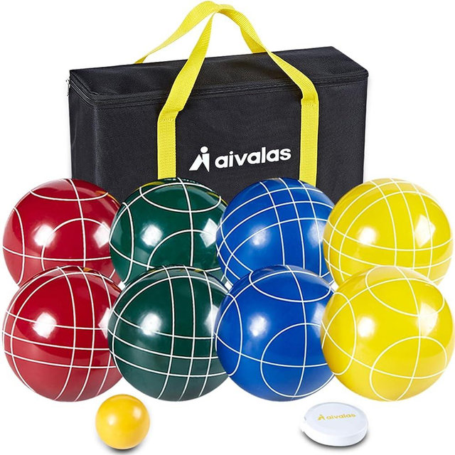 Aivalas Bocce Ball Set, 107mm Bocci Ball Set with 8 Resin Balls, Pallino, Measuring Tape, Carrying Bag, Bocce Balls Game for Outdoor Yard Backyard Lawn Beach(2-8 Players)