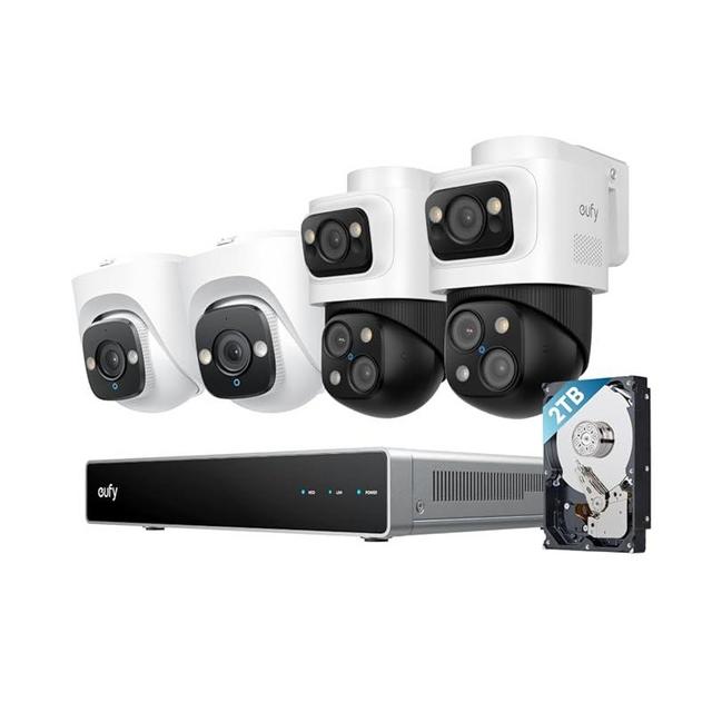 eufy PoE NVR Security Camera System S4, 2 Bullet-PTZ Cams, 2 Turret Cams, 360° PTZ, AI Auto Framing & Tracking, Smart Video Search, Color Night Vision, Plug & Play, 24/7 Recording, 2TB HDD