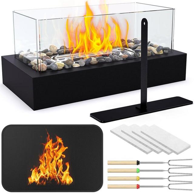 Tabletop Fire Pit, DYCYRQ Indoor/Outdoor Smores Maker Kit, Table Fireplace with Fireproof Mat/Cobblestone,Table Top Decor Home Patio Gifts for Women Mom Wedding Housewarming Christmas Birthday
