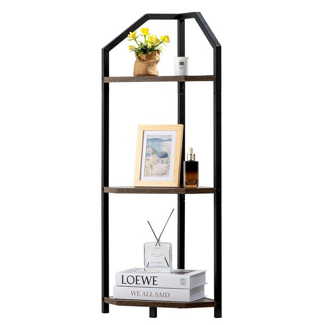 Fun Memories 3 Tier Corner Shelf, 40” Corner Shelf Stand, Corner Bookshelf Plant Stand, Storage Shelf for Bathroom, Living Room, Kitchen,Grey Home Office, Brown