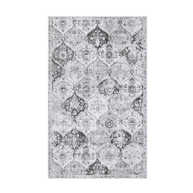 Lahome Moroccan Trellis Washable Small Area Rug, 3x5 Area Rug for Bedroom Living Room, Non-Slip Oriental Accent Throw Carpet for Kitchen Office Entryway Bathroom Office, Silver/Grey