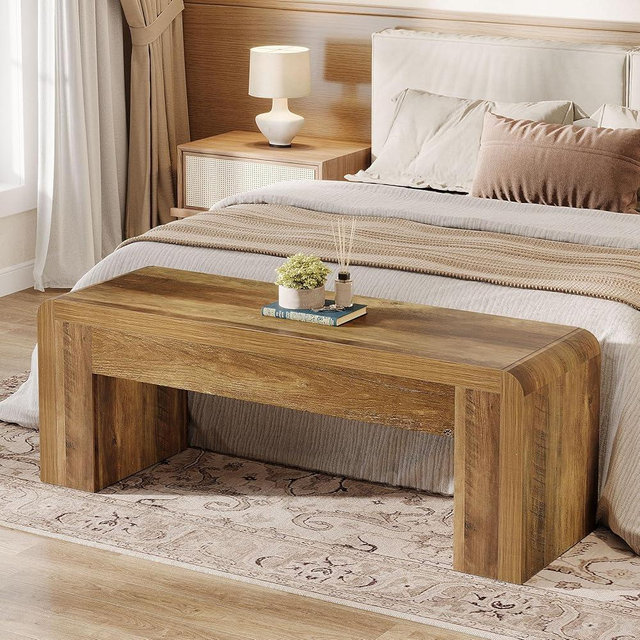 Tribesigns Entry Bench, 48" Thickened Rustic Farmhouse Bench for Bedroom End of Bed with 5.9" Solid Legs, Small Indoor Wooden Bench for Entryway, Dining Table, End of Bed, Rustic Brown