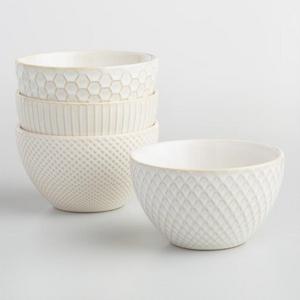 Small White Textured Stoneware Bowls Set of 4