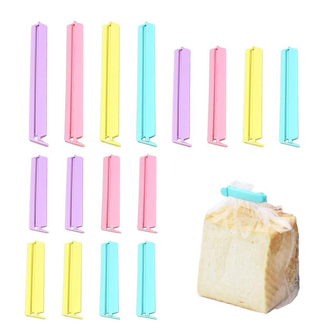 QUOBY 16-PCS Food Bag Clips - Plastic Clips for Snacks,Cereal,Bread Bags (2.6" Small, 3.5" Medium, 5.5" Large) | Airtight Seal Keeps Food Fresh | Pantry & Kitchen Organization Essentials (16Suit)