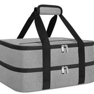esouler Double Insulated Casserole Carrier Bag Hot & Cold Food Carrier Bag Lasagna Holder Lunch Bag for Picnics, Parties, Travel, Fits 9 x 13 Inches Casserole Dish-Grey