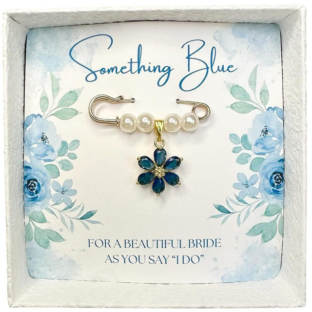 Something Blue Bridal Bouquet Charm – Elegant Wedding Keepsake Pin for Bride – Meaningful Gift from Mom, Sister, or Friend – Beautiful Bridal Shower Gift – Easily Attaches to Bouquet, Garter, or Dress