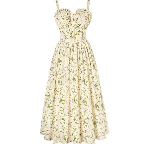 Bridal shower dress long floral milkmaid dress with no leg slit