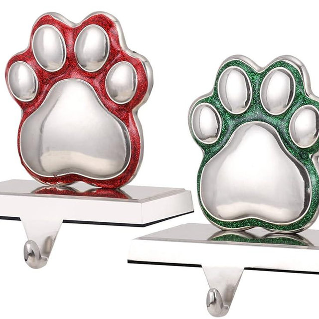 ONEPTY 2Set Dog Paw Stocking Holder Xmas Stocking Hanger for Mantel Christmas Stocking Holder for Fireplace Mantle Heavy Stocking Hooks for Mantle (Dog Paw,2)