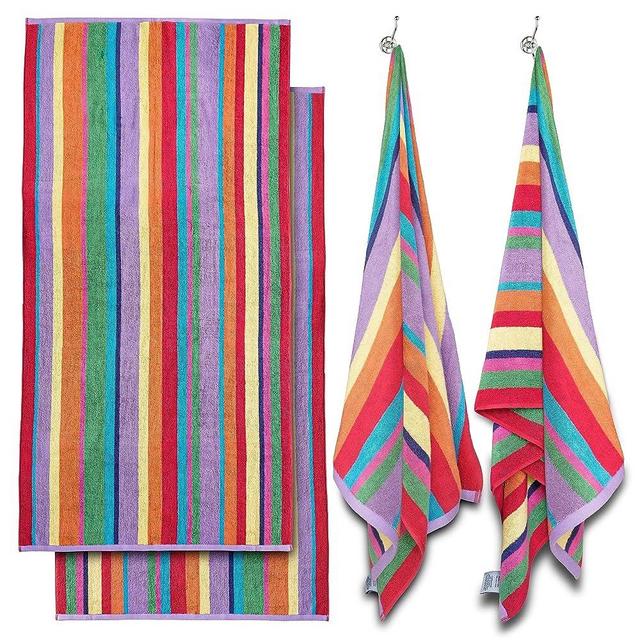 White Classic Beach Towels 30x60 - Oversized Cabana Colorful Stripe 100% Cotton Bath Towel - Large 4 Pack for Pool and Swim - Luxury Plush, Super Absorbent, Quick Dry - Rainbow