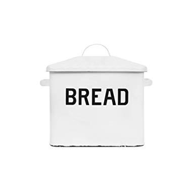 Creative Co-op Enameled Metal Distressed Bread Box with Lid, White