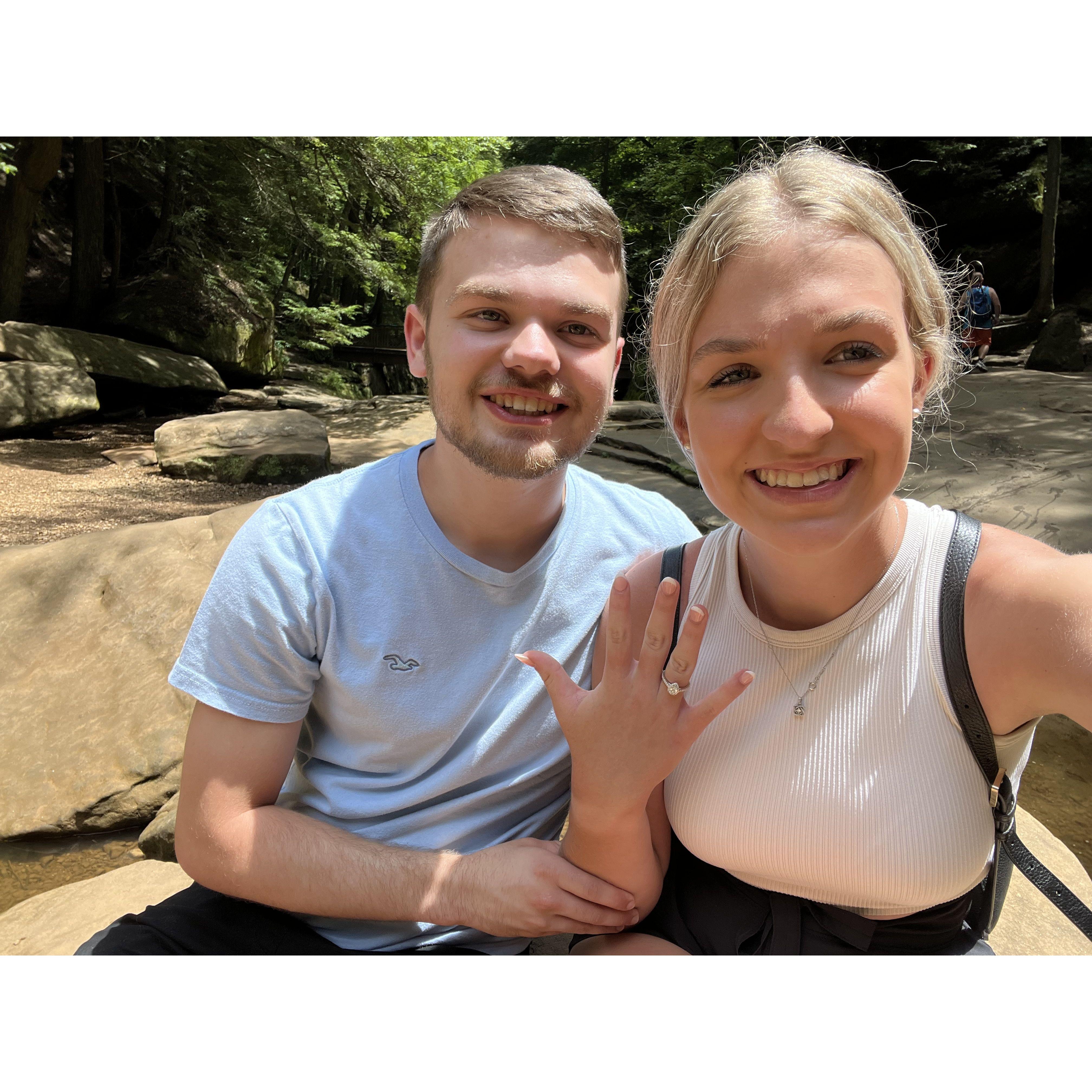 Hiking in Hocking Hills about an hour after Kaiden proposed!