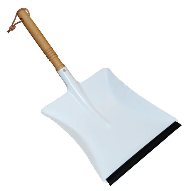 REDECKER Dust Pan with Oiled Wooden Handle, 17-3/4-Inches, White Powder-Coated Metal