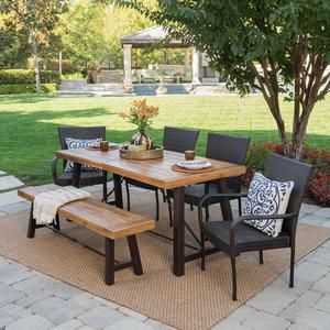 Salons Outdoor 6-Piece Rectangle Wicker Wood Dining Set by Christopher Knight Home
