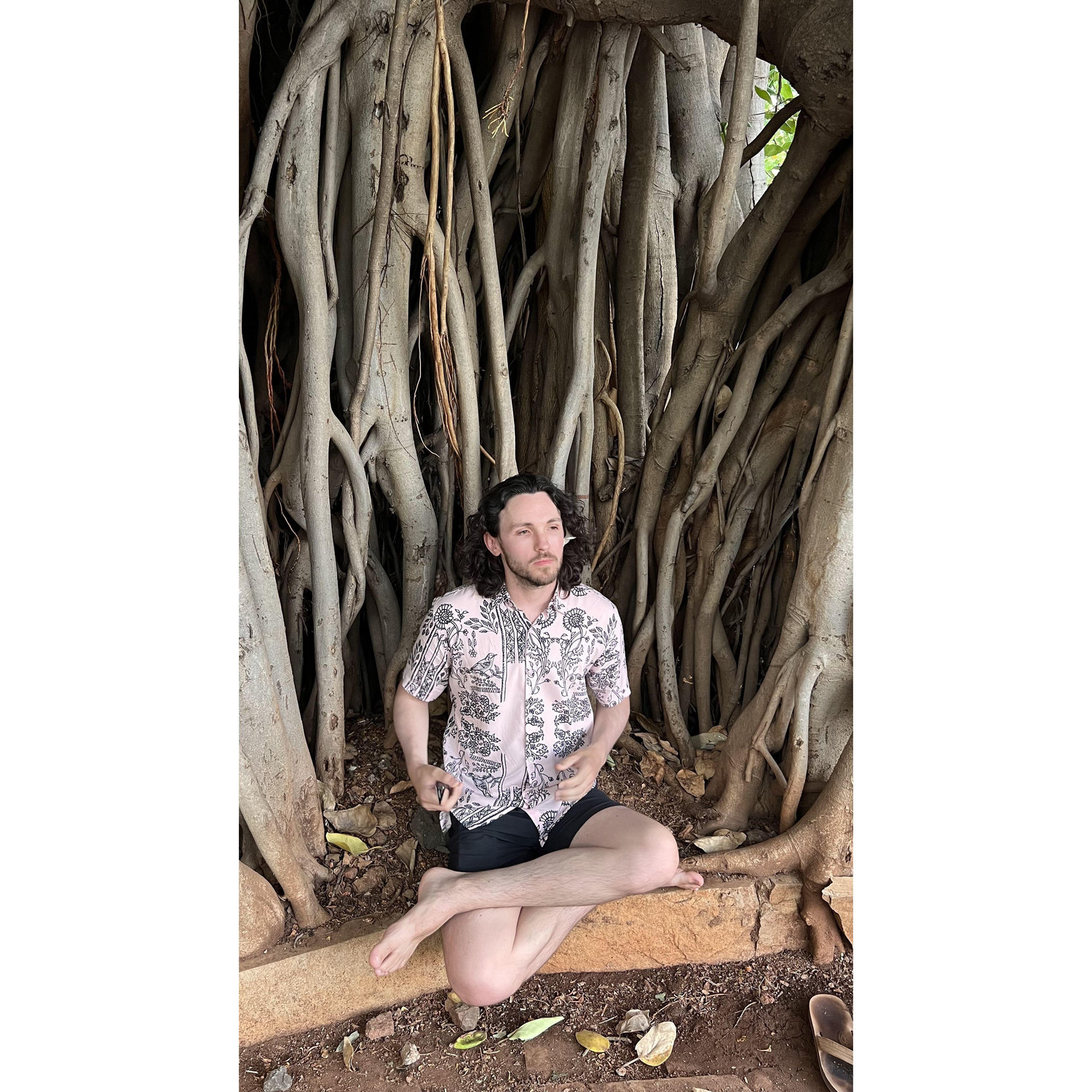Yogi David. David was obessed with these banyan tree roots in Chitaranjan Vatika in Pune, India. Abha's hometown.