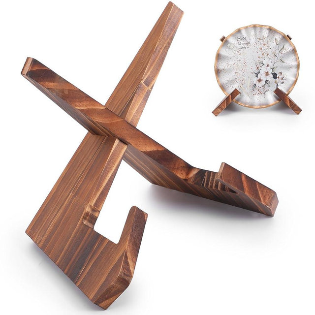 Platter Display Stand, Bowl Display Stand, 6.5 Inch Bowl Holder Wooden Stands for Displays Extra Wooden Plate Stands Deep Decorative Platter Easel Holder for Decorative Pottery Bowls Picture Dish Book