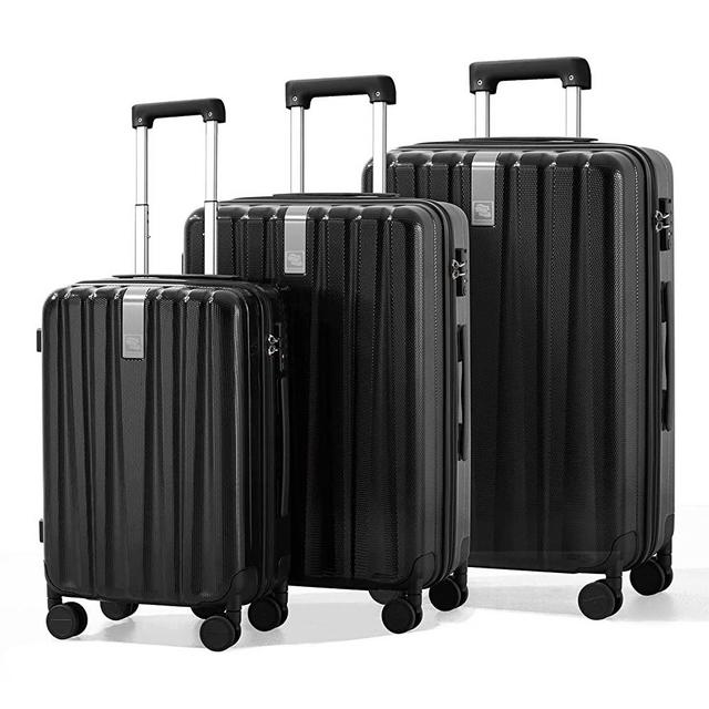 Hanke Upgrade luggage sets PC Lightweight Hardshell Suitcases with Spinner Wheels & TSA Lock, Extra Large Rolling Travel Luggage Nestable Storage 3 Piece Set 20/24/29(Black)