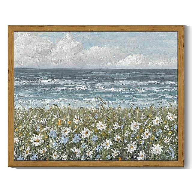 SHENIFY Vintage Landscape Framed Wall Art Sea Coastal Wildflower Field Scenery Farmhouse Decor Retro Painting for Living Room Bedroom Ready to Hang Wall Artwork - 8x10in Natural Framed