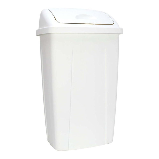 Bathroom Trash Can, 13 Gallon Garbage Can, Garbage Bin with Swing Top, Saving Space Trash Bin for Bathrooms, Laundry Room, Kitchens, Offices, Indoor & Outdoor, White