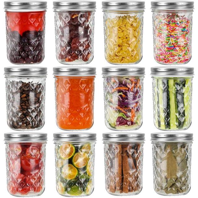 Eathtek 16oz Wide Mouth Glass Mason Jars 12 Pack, 480 ml Glass Canning Jars with Airtight Lids, Ideal for Salad, Meal Prep, Perserving,Pickling, Jam, Honey With Lids