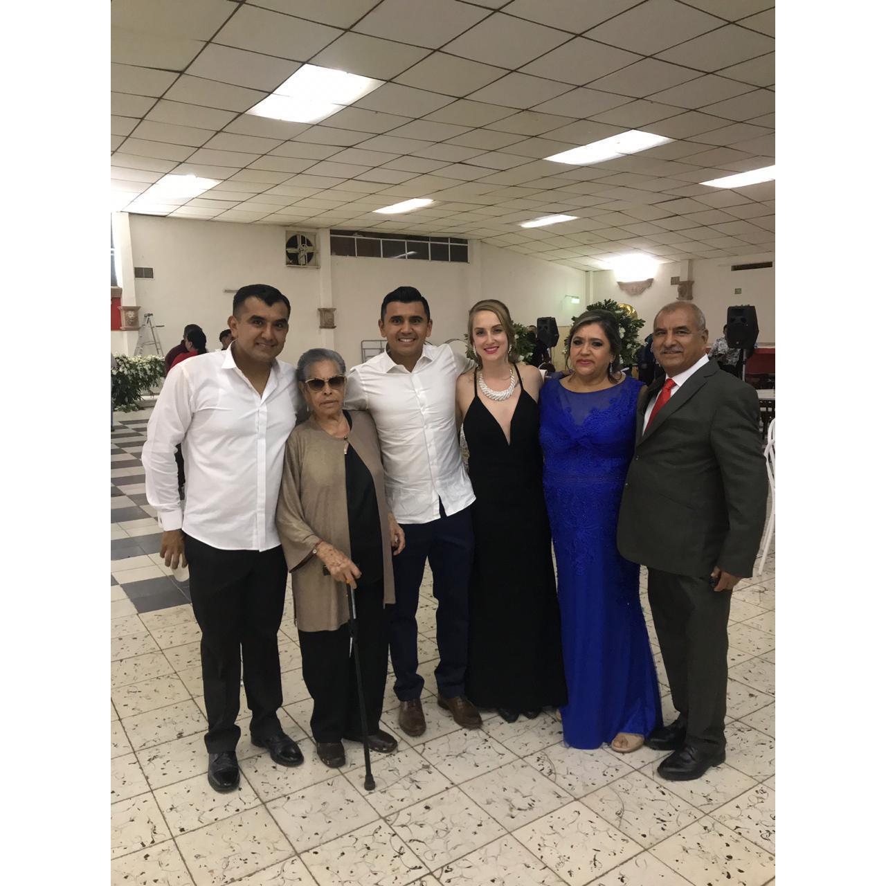 With Tlotzin's brother, parents, and grandmother at his brother's wedding in Pénjamo, Mexico. December 2019.