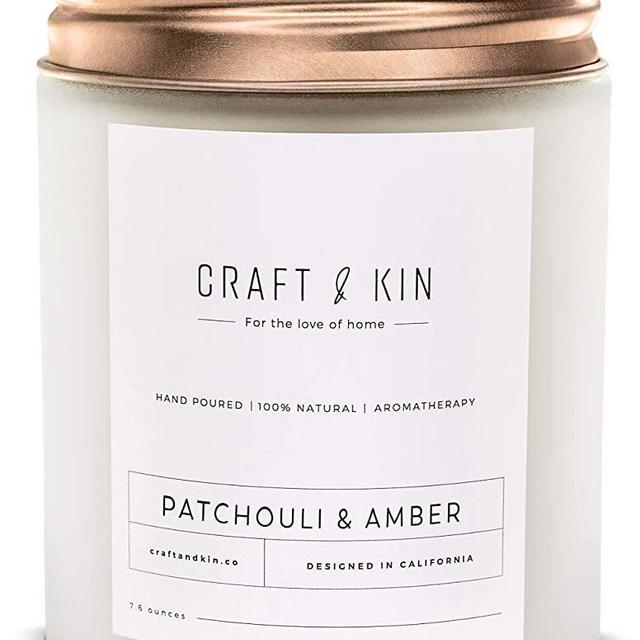 Patchouli & Amber Scented Candles | Wood Wicked Candles | Highly Scented Patchouli & Amber Candle, All Natural Soy Candles Scented, 8 oz 45 Hour Long Lasting Soy Candle, Relaxing Aromatherapy Candles