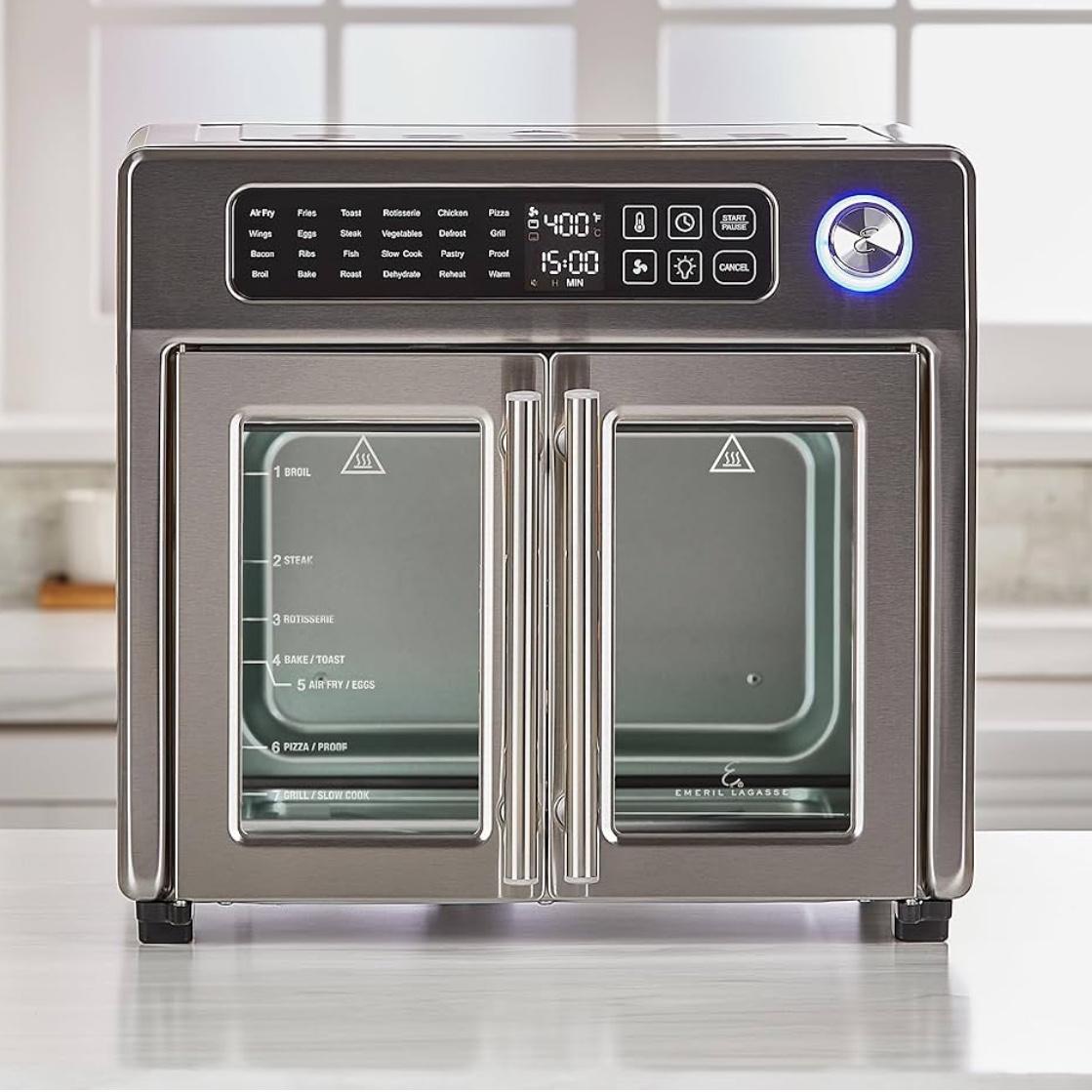 Emeril Lagasse 26 QT Extra Large Air Fryer, Convection Toaster Oven with French Doors, Stainless Steel