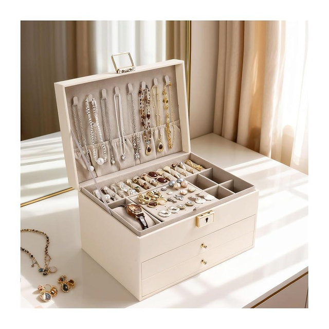 Greenfeather Jewelry Boxes for Women, Jewelry Organizer Box with Lid 3 Layers for Necklaces Rings Earrings and Bracelets Box to Store Jewelry Cloud White Gift Idea