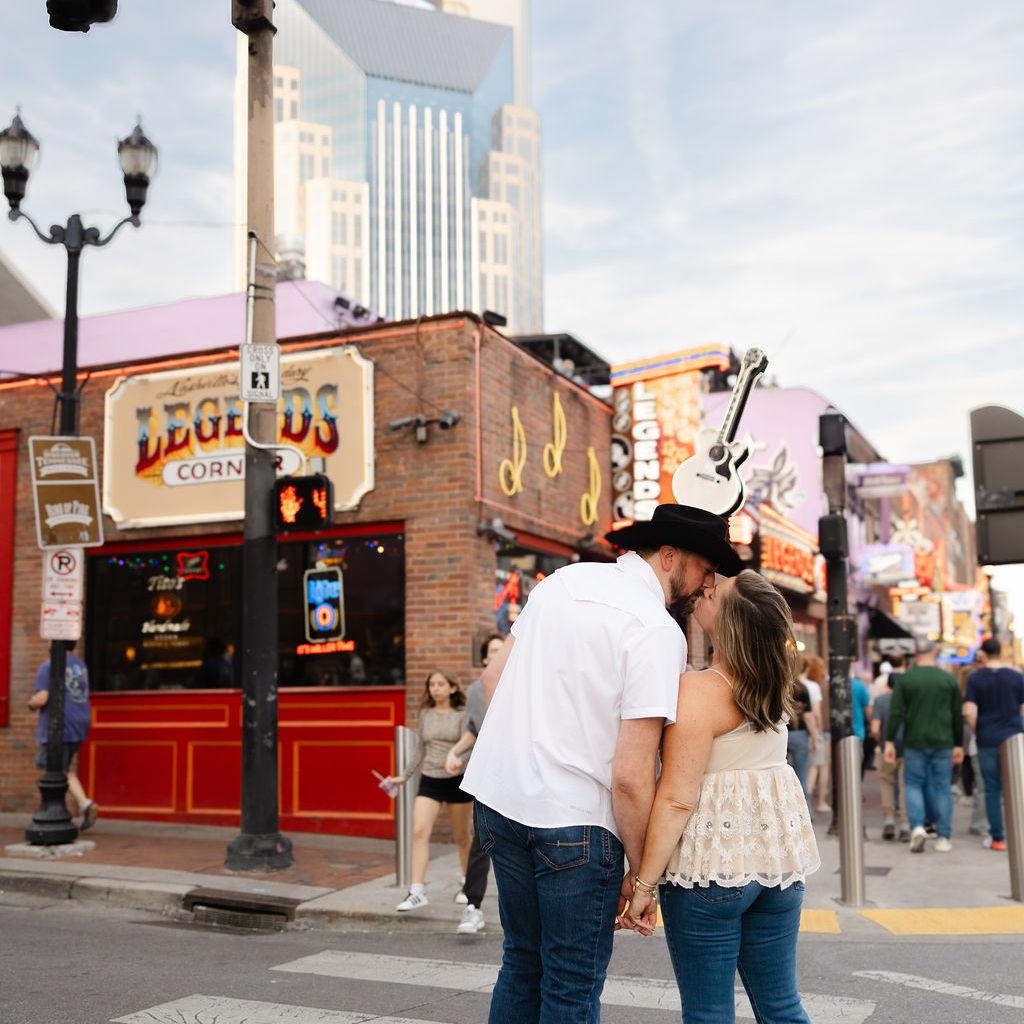 Engagement photos outside our favorite bar on Broadway.